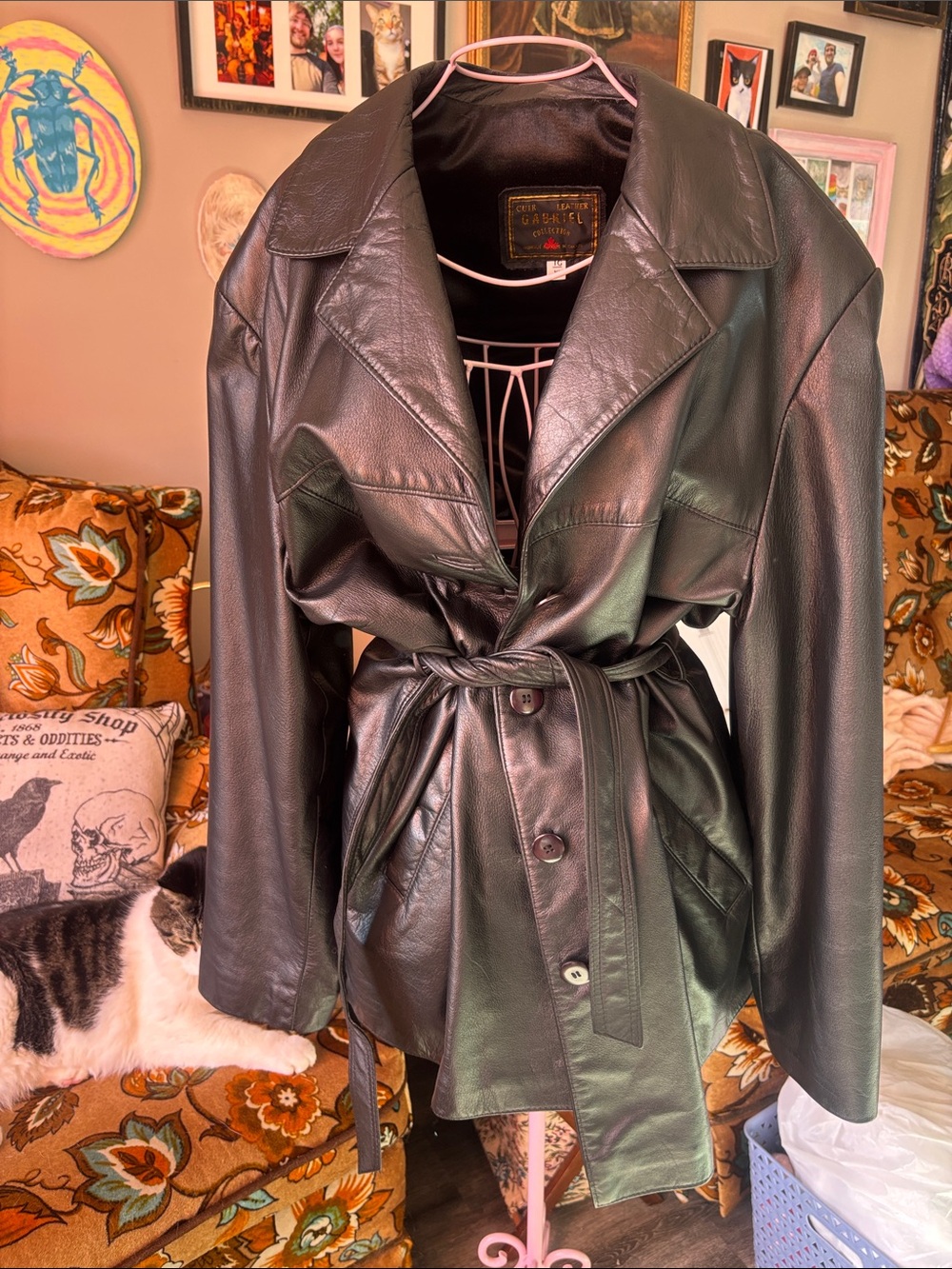 Gabriel Collection Leather Belted Jacket Black XL